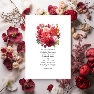 Invitation Mariage Floral d'Hiver aux Rouges Profonds