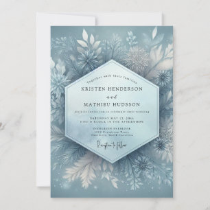 Invitation Mariage Floral d'Hiver Bleu Poussiéreux