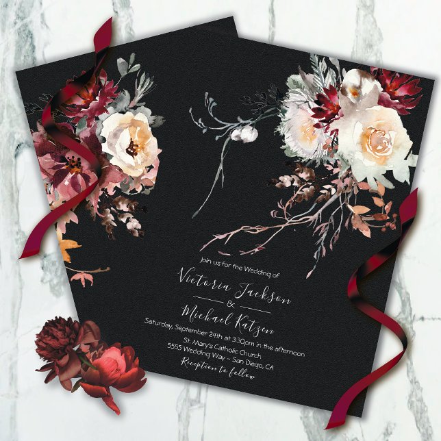 Invitation Mariage floral d'hiver foncé et humide (Créateur téléchargé)