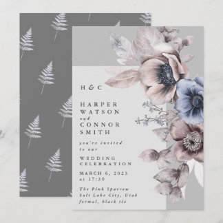Invitation Mariage Floral d'hiver gris clair moderne