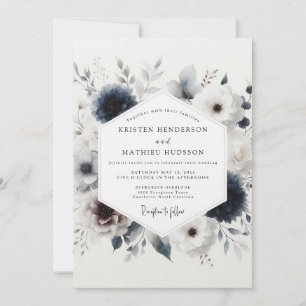 Invitation Mariage Floral d'Hiver Indigo