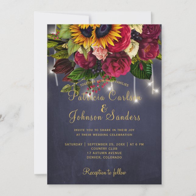 Invitation Mariage floral d'hiver rustique et bordeaux (Devant)