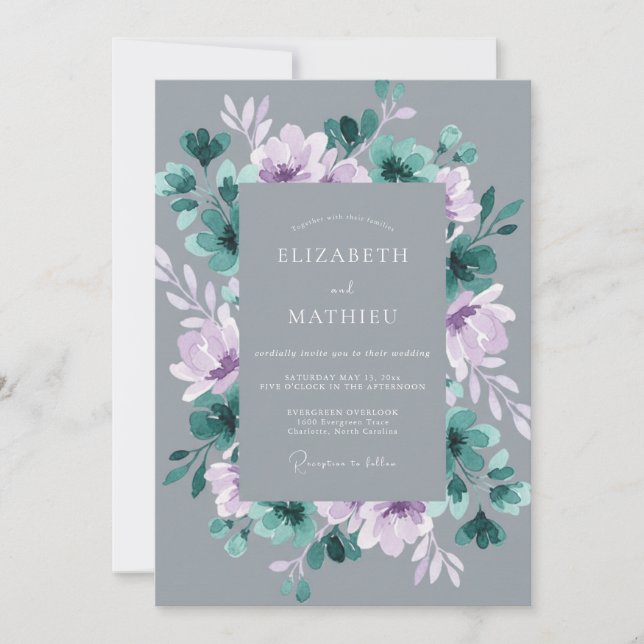 Invitation Mariage Floral d'Hiver Teal Moody (Devant)
