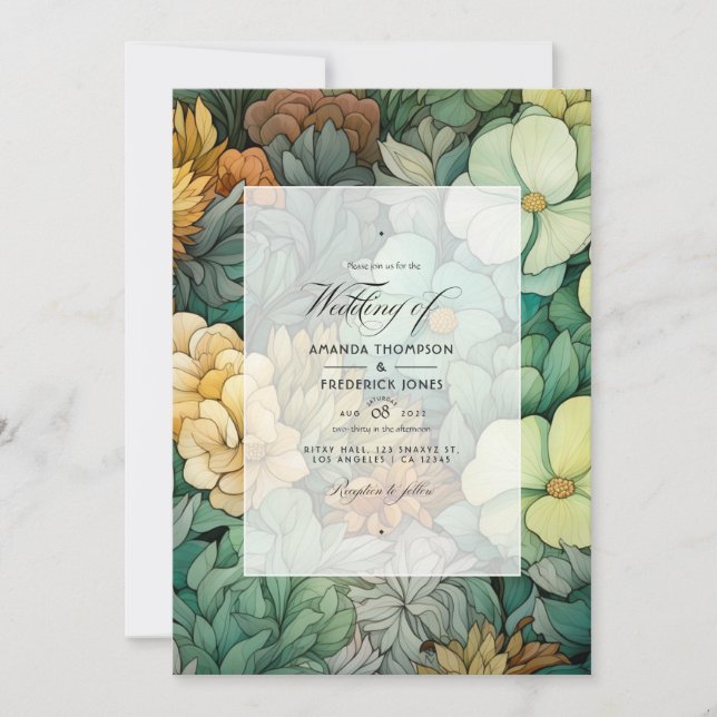 Invitation Mariage Floral d'Hiver Vert Pin et Marrons Doux (Devant)