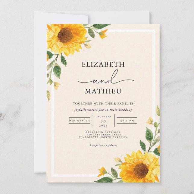 Invitation Mariage Floral d'or (Devant)