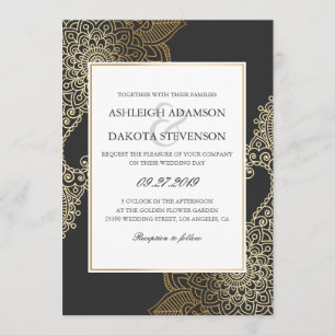 Invitation Mariage floral d'or exquis de henné