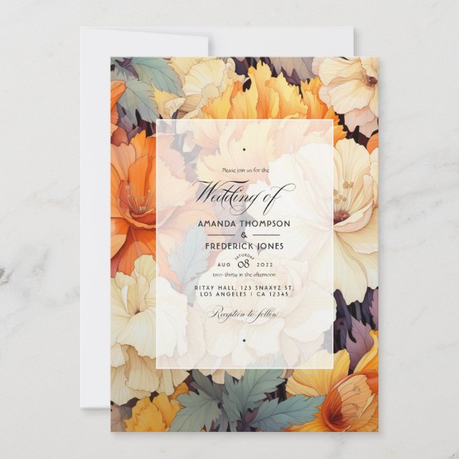 Invitation Mariage floral d'orange et de crème brûlée (Devant)