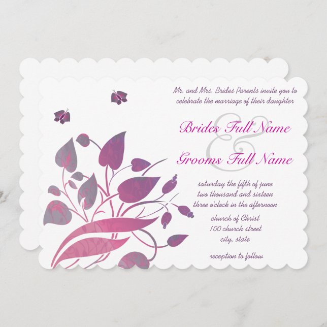 Invitation Mariage floral d'orchidées roses et violettes (Devant / Derrière)