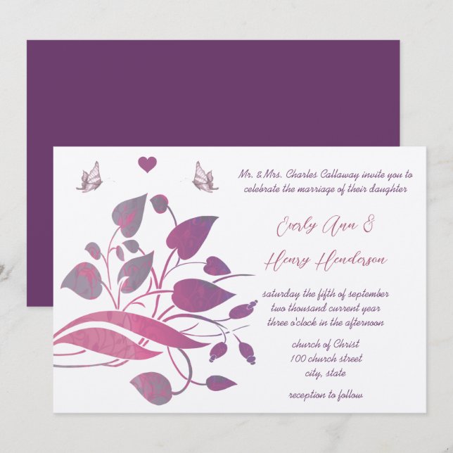Invitation Mariage floral d'orchidées roses et violettes (Devant / Derrière)