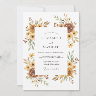 Invitation Mariage Floral Doré Atténué