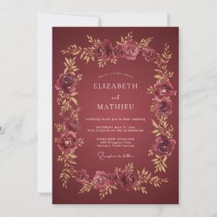 Invitation Mariage Floral Doré Marron Profond