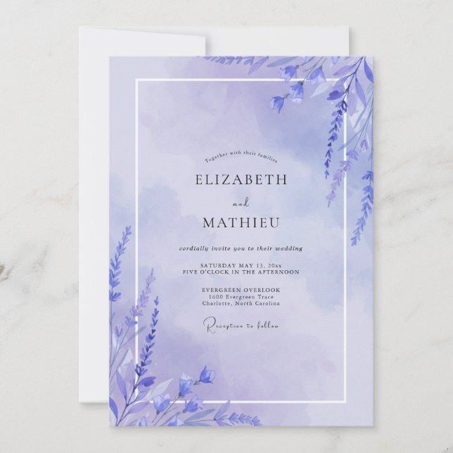 Invitation Mariage Floral Douce Lavande (Devant)