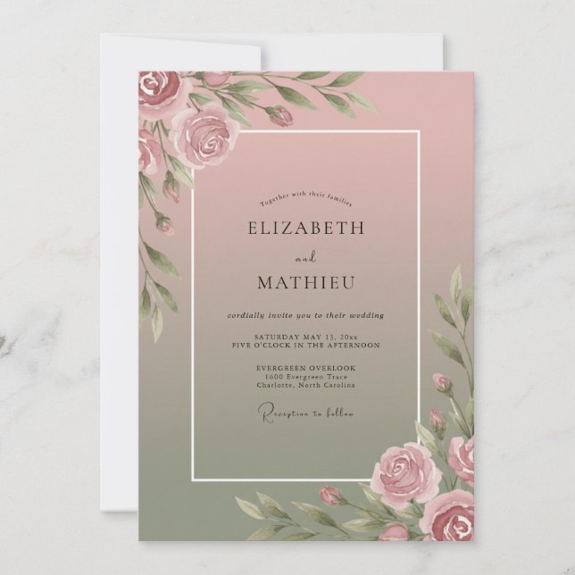 Invitation Mariage Floral Douce Mauve (Devant)