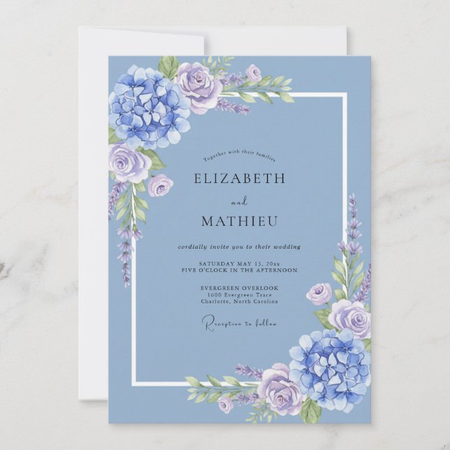 Invitation Mariage Floral Douce Pervenche (Devant)
