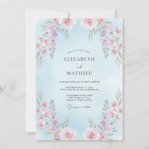 Invitation Mariage Floral Douce Pervenche