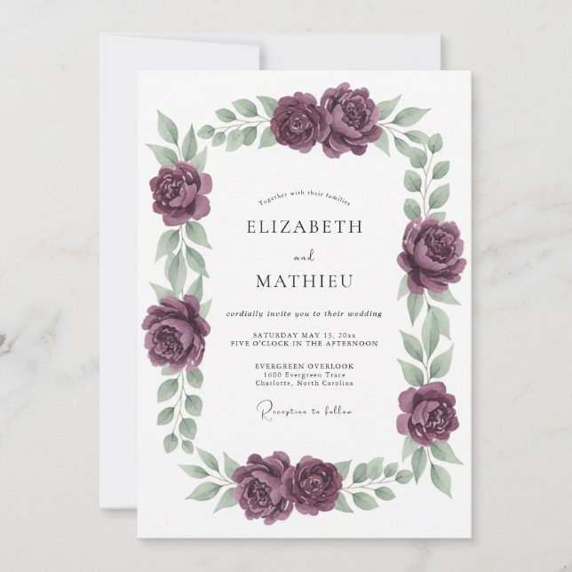 Invitation Mariage Floral Douce Prune (Devant)