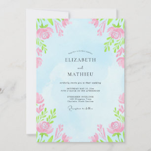 Invitation Mariage Floral Douceur Bleu Ciel