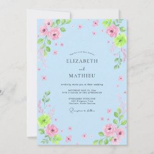 Invitation Mariage Floral Douceur Bleu Ciel