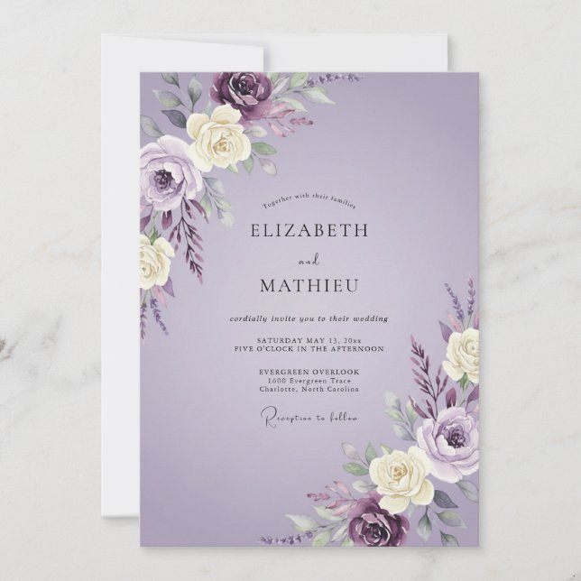 Invitation Mariage Floral Doux à la Lavande (Devant)