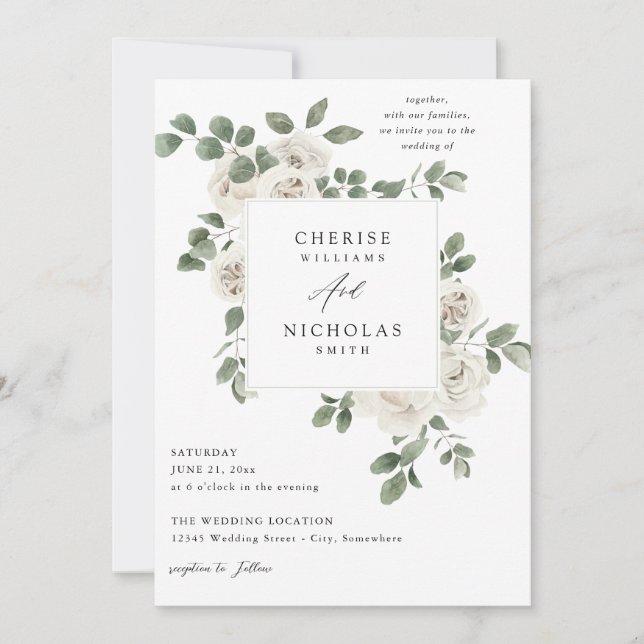 Invitation Mariage floral doux blanc (Devant)