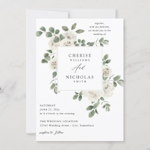 Invitation Mariage floral doux blanc