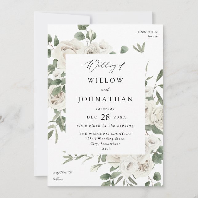 Invitation Mariage floral doux blanc 3 (Devant)