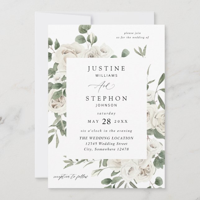 Invitation Mariage floral doux blanc 5 (Devant)