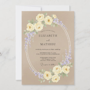 Invitation Mariage Floral Doux Crème Lavande