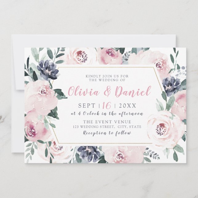 Invitation Mariage floral doux et botanique fleuri (Devant)