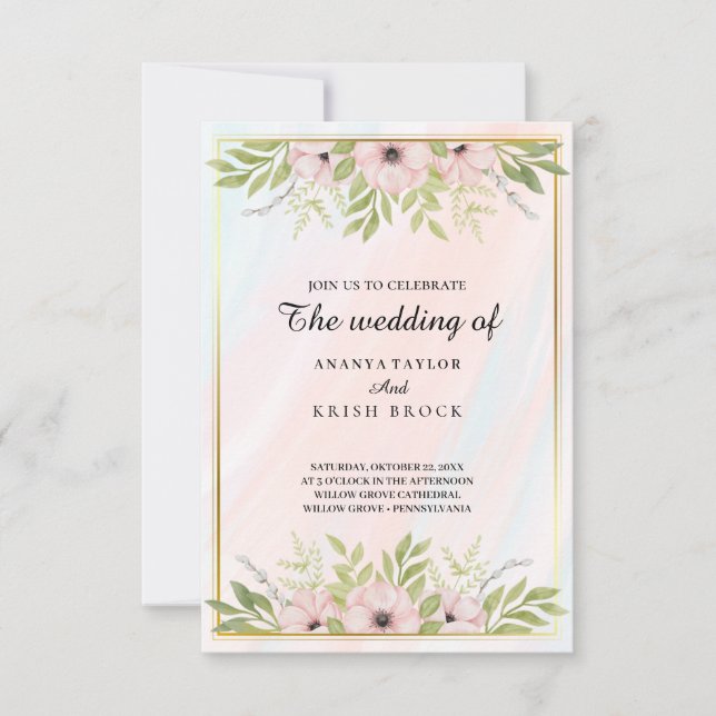 Invitation Mariage Floral doux et rose (Devant)