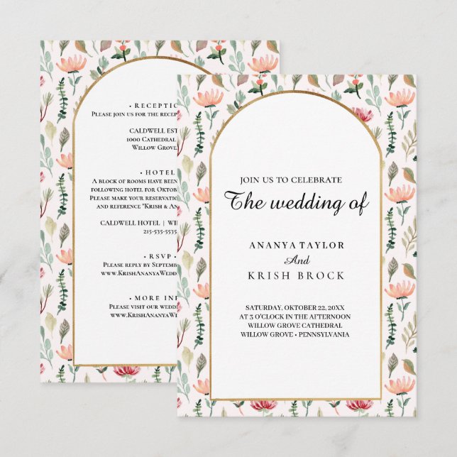 Invitation Mariage Floral doux et rose (Devant / Derrière)