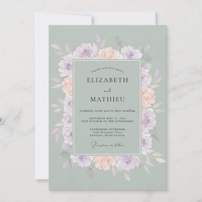 Invitation Mariage Floral Doux et Sage (Devant)