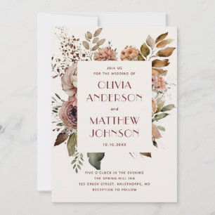 Invitation Mariage Floral Doux Ivoire + QR Aquarelle Bohème