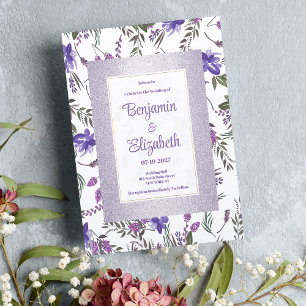 Invitation Mariage floral doux lavande rose violet vert
