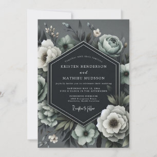 Invitation Mariage Floral Dramatique au Charbon