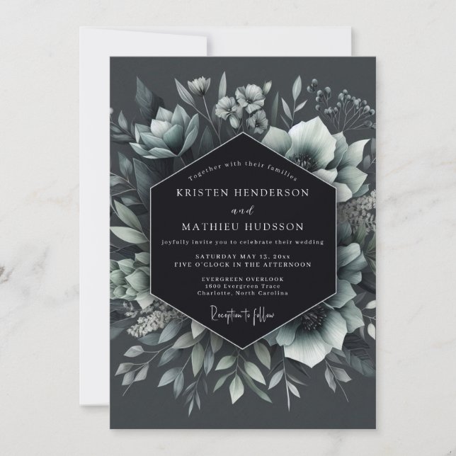 Invitation Mariage Floral Dramatique sur Ardoise (Devant)
