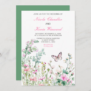 Invitation Mariage floral du papillon vert du printemps