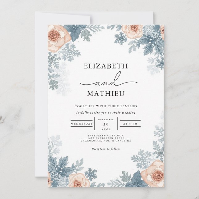 Invitation Mariage floral Dusky Rose Frost (Devant)