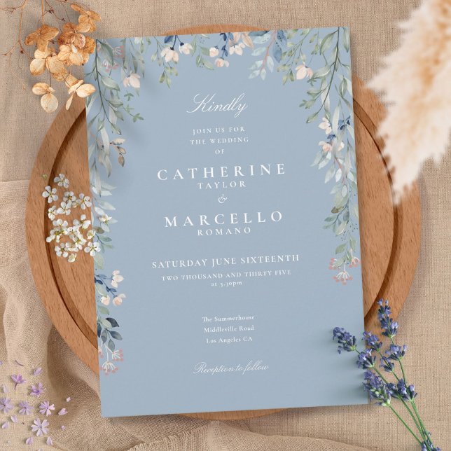 Invitation Mariage floral Dusty Blue Fleurs sauvages (Créateur téléchargé)