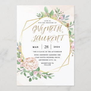 Invitation Mariage floral Dusty Rose Pink Gold Greenery