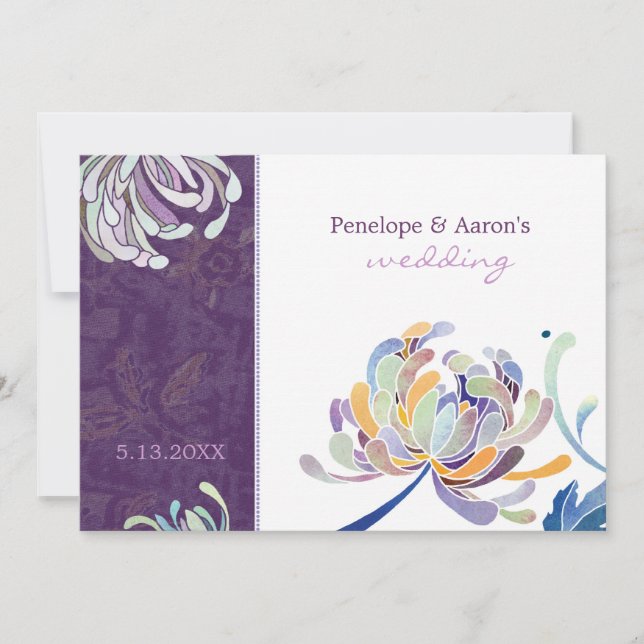 Invitation Mariage floral Eggplant & White Luxe (Devant)