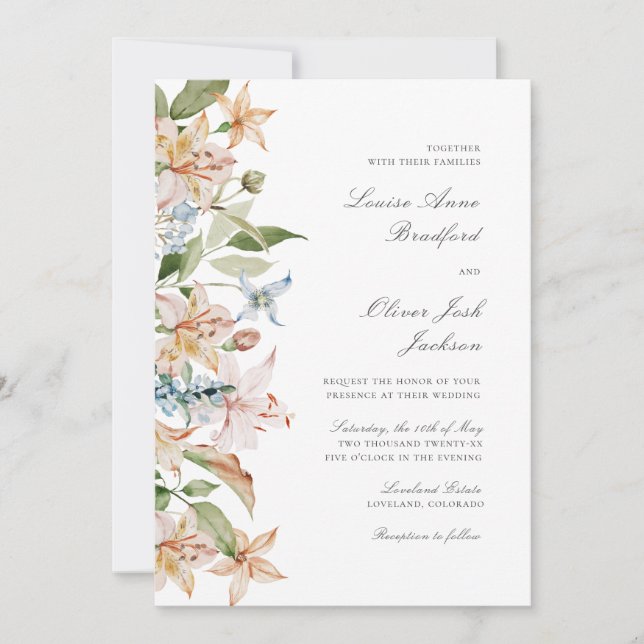 Invitation Mariage Floral Élégant à l'Aquarelle (Devant)