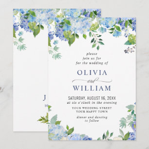 Invitation Mariage Floral Élégant Aquarelle Hydrangea Bleue
