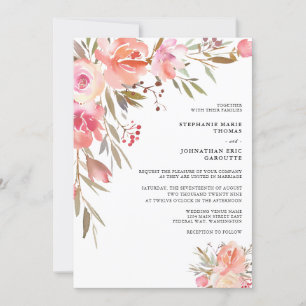 Invitation Mariage Floral Élégant Aquarelle Rose Pêche