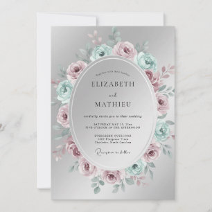 Invitation Mariage Floral Élégant Argenté