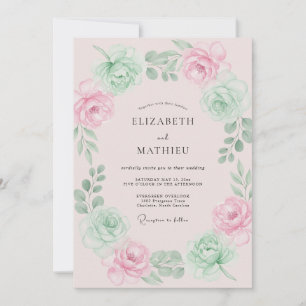 Invitation Mariage Floral Élégant au Blush et Menthe