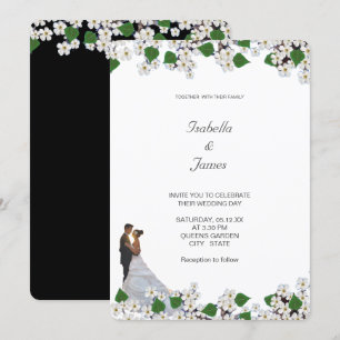 Invitation Mariage floral élégant au jasmin noir et blanc