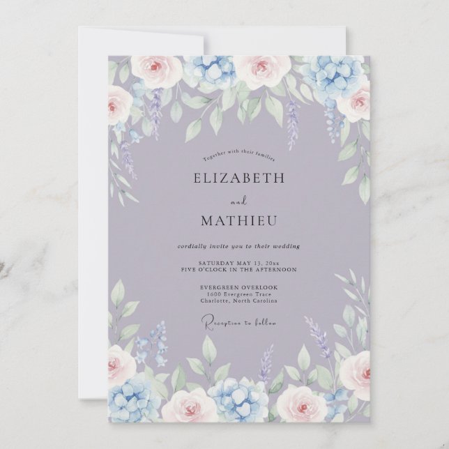 Invitation Mariage Floral Élégant au Lavande (Devant)