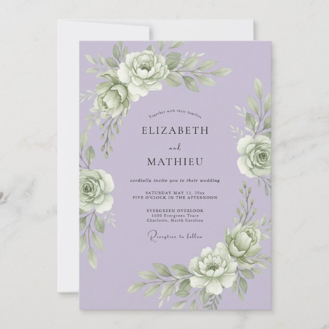 Invitation Mariage Floral Élégant au Lavande (Devant)