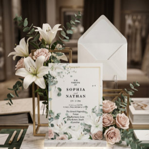 Invitation Mariage Floral Élégant au Lys Blanc et à l'Eucalyp